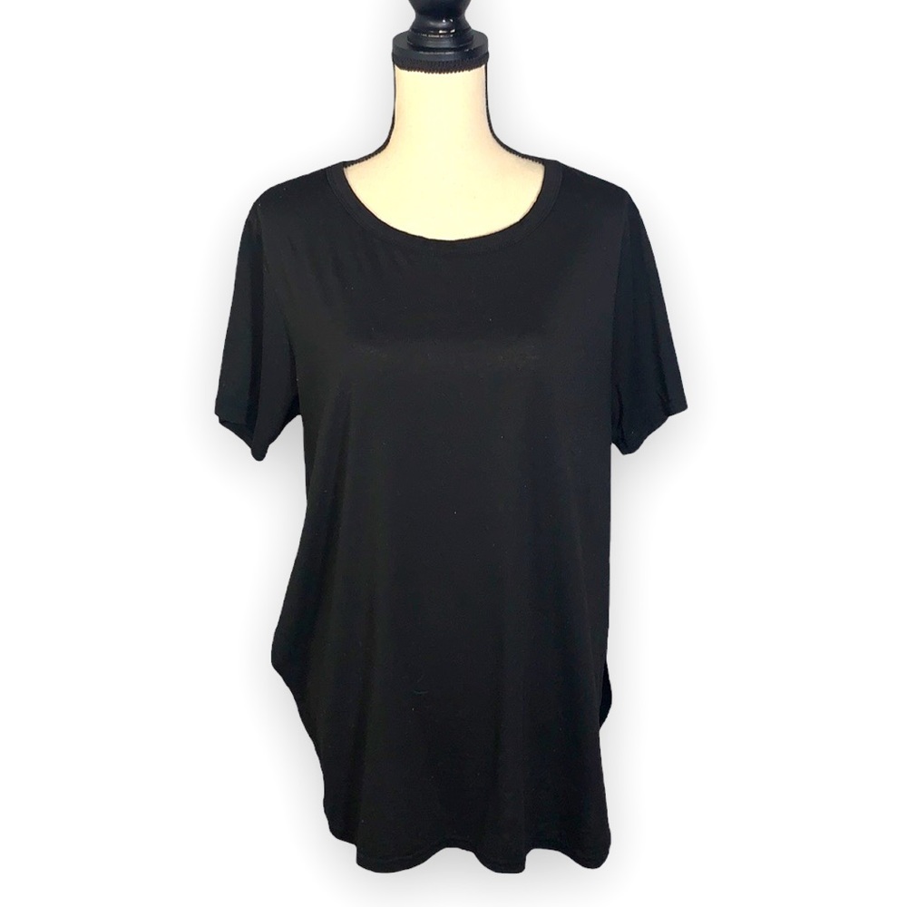 SHEIN Black Dolphin Hem Short Sleeve Basic T-Shirt Plus Size 1XL